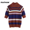 Women O Neck Stripe Batwing Short Sleeve Casual Pullover Sweater Female Soft Sheath Knitted Ladies Jumper Tops 210413