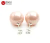 Stud Qingmos Trendy Sea Shell Pearl Earring för kvinnor med 16 mm runda ljusrosa smycken Arete Ear731