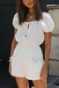 Boho White Up Boho Playssuit Romper avec des femmes de poche Summer Beach Fashion Casual Court Combinaison 210427