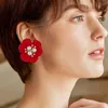 Zarif İmitasyon İnci Moda Takı Sevimli Kırmızı Çiçek Saplama Küpe Kadınlar Için Trendy Kristal Yeni Tasarım Parti Düğün Küpe