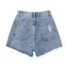 Jambe large bleu Shorts déchiré Jean pantalon femmes été rétro taille haute Denim Streetwear Y2K Ulzzang vêtements 210515