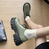 Sapatos de vestido Rimocy 2022 Primavera espessa bombas de salto para mulheres PU couro plataforma de lace-up mulher rodada dedo do pé casual