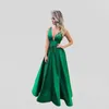 A-lijn groene avondjurk vloer lengte elegante vrouwen formele jurk jurken diepe v-hals sexy eenvoudige prom jurken