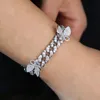 Cavigliere oro di colore bianco che gira la caviglia a farfalla per donne femminile 12mm ghiacciata con strass per strass a catena punk punk hip-hop caviglia Brace246v