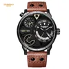 Montres-bracelets Montre de mode pour hommes Personnalité Double fuseau horaire Quartz Multifonctionnel Lumineux Double Étanche Trois Yeux