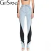 GetSpring Women Jeans leggings Vintage Patchwork High Waist Denim Pencil Pants Color Matching Long Female Trousers Autumn 211129