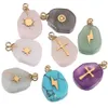 Natural Stone and Stainless Steel Gold Charms Pendants Pink Quartz Pendant DIY earring Necklaces Jewelry Making