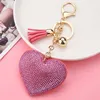 Hjärta Keychain Läder Tassel Key Holder Metal Crystal Keyring Charm Bag Pendant Present Partihandel