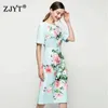 Европа мода летнее цветочное печать взлетно-посадочные платья с коротким рукавом халат элегантные женщины сладкий офис вечеринка Vestidos Green 210601