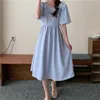 Ezgaga Fashion Puff Sleeve Dress Women Korean Chic Summer New Fake Two Piece High Waist Solid Robe Vestidos Feminino 210430