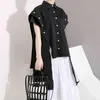 Nouveau Streetwear Style coréen femme été hauts chemisier noir longs côtés boutons décorés décontracté chemise féminine chemise femme 5097 210412