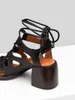 Ladies Cow Real Sandals Leather 2024 Toes Sexy Party Wedding Chunky High Heel Hollow Out Casual Peep-Toe Shoes Lace Up Cross-bundna Mix Black Color Size 34-44 55994