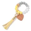 14 Colors Valentine's day love wood chip silicone bead bracelet keychain Party Favor Wristlet key chain Tassels handchain keys ring FY3524 C0124