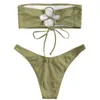 Kvinnors badkläder Set Strapless Bikini Underwear Swimming Supplies High Maisted Sexig delad utomhustillbehör Solid Color Swimsuit 2021