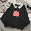 Cute Frog Swearshirt Harajuku Oversized Bluza z kapturem Strawberry Pulling Sweter Graficzna bawełniana bluza z długim rękawem Clothing 210809