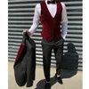 3 Piece Slim fit Men Suits Black Wedding Tuxedo Burgundy Velvet Waistcoat Male Fashion Groom Costume Prom Jacket with Pants X0909