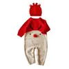 Jul älg höst vinter spädbarn född baby pojkar flickor stickade rompers och hatt kläder toddler jumpsuits 210429