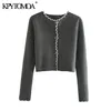 Women Fashion Patchwork Crochet Cropped Knitted Cardigan Sweater Long Sleeve Female Outerwear Chic Tops 210420