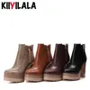 Boots Kiiyilala Side Zipper Wood Grain Heels Platform Women Shoes With Short Plush Chunky Woman Autumn Winter Ankle