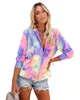 Herfst Tie Dye Vrouwen Hooded Jassen Casual Trekkoord Rits Up Pockets Oversize Uitloper Gradient Lange Mouwjassen 210526