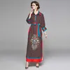 Moda Outono Casual Mulheres Imprimir Vintage Dres Surgindo Coleira De Manga Longa Cintura Alta 210531