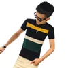 Knitting Stripe Short Sleeve T Shirt Men O Neck Slim Fit T-Shirts Summer Casual Men Streetwear Top Tees Mens Brand Clothing 210527