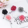 Retractable Badge Holder med Alligator Clip Flower Shaped AB Rhinestones 24 tum Retractable Cord ID Badges Reel för Skolkontor LLF12603