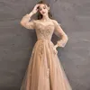 Party Dresses Fashion Noble Boat Neck Evening 2022 Lace Embroidery Long Dress The Bride Sexy Backless Prom Gown