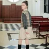 Vintage Plaid manica lunga mini camicia vestito patchwork bottone up autunning women ruffle short 210427