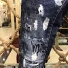 European DSQ varumärke män Italien jeans byxor män biker denim raka byxor hål vitblå randbyxor för 136 210716