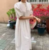 Maxi Sukienki dla Kobiet Rękaw Puff Style Koreański Styl Długa Biała Sukienka Lato Eleganckie Casual Luźne Suknie Kobieta Odzież 210521