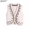 Vrouwen Vintage Handgemaakte Haak Floral Decoratie Casual Kitting Vest Jas Dame V-hals Mouwloze vest Tops SW705 210420