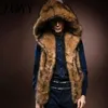 Coletes masculinos moda inverno homens machos colete de pele com capuz grosso colete quente sem mangas casaco outerwear jaquetas plus size284b
