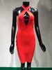 Marca Mulheres Moda Sexy Halter Keyhole Red Bandage Dress Designer Elegante Evening Celebrity Party Vestido 210527