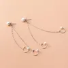 Sterling Silver European Simple Pearl Tassel Earrings Women Chain Ear Bone Clip One Set Sweet Creative Party Jewelry Dangle & Chandelier