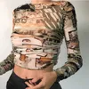 Invierno otoño apilado recortado agujero mujer camiseta gótica calle moda guerra patrón gráfico Crop Tops Casual básico camisetas mujer 210709