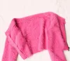 E-girl zoet pluizig voorste ronde hals rits lange mouw jas vintage roze herfst party 90s trui roze cardigan 210602