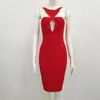 Mulheres Moda Sexy Keyhole Red Bandage Dress Designer Elegante Midi Evening Celebrity Party Vestido 210527