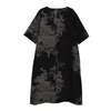 [eam] 여성 블랙 큰 크기 캐주얼 인쇄 드레스 라운드 넥 짧은 소매 느슨한 맞는 패션 봄 여름 1dd8547 21512