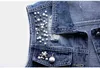 5xl Plus Size Ärmlös Kvinnors Vest Sommar Denim Waistcoat Fashion Casual Short Jeans Jacket Beaded Holes Slim Coat 211120
