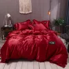 Pure Satin Silk Bedding Set Lace Luxury Duvet Cover Single Double Queen King Size 240x220 Couple Quilt Covers White Gray Red