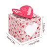 12pcs / set valentins daggåva Wrap Heart Shape Cupcake Box med PVC Fönster Valentines Presentväska till Goodie Cookie Candy