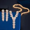 Threegers Elegant Cubic Zirconia Серебряный цвет листьев формы серьги и ожерелье свадебные ювелирные наборы для невесты AccessOriestz571 H1022