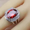 Wedding-Engagement Red Jewelry Set AAA+ Quality Garnet Zircon Fashion Women Accessories Clip Earrings And Necklace Ring Sets H1022