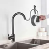 Uythner Matte Black Kitchen Faucet Pull Out Fregadero de cocina Grifos de agua Grifo mezclador de una sola manija Grúas de rotación 360 Montado en cubierta 211108