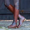 Winter Frauen Overknee Stiefel Frauen Western Reitstiefel Damen Lange Röhre Leder Schuhe Weibliche Retro Spitz Niedrigen Absätzen