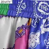 Zevity Women Vintage Floral Print Patchwork Summer Skirts Shorts Femme Chic Elastic Waist Ribbon Pantalone Cortos P1122 210719