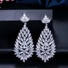 Haute qualité cubique zircone pierres bijoux couleur argent 5 cm de Long grande floraison CZ boucles d'oreilles pour les femmes CZ311 210714