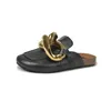 Slippers Brand Design Gold Chain Summer Women Slipper Closed Toe Slip On Mules Shoes Round Low Heels Casual Slides Flip Flop