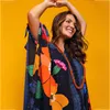 Women Dress Batwing Sleeve Plus Size Print Flowers Bohemian Beach es Summer Clothes Fashion 210524